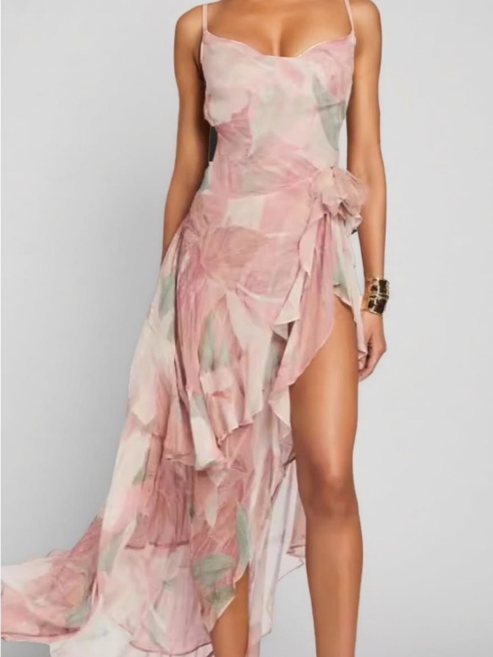 Asymmetrical Blush Pink Watercolor High-Low Slip Dress